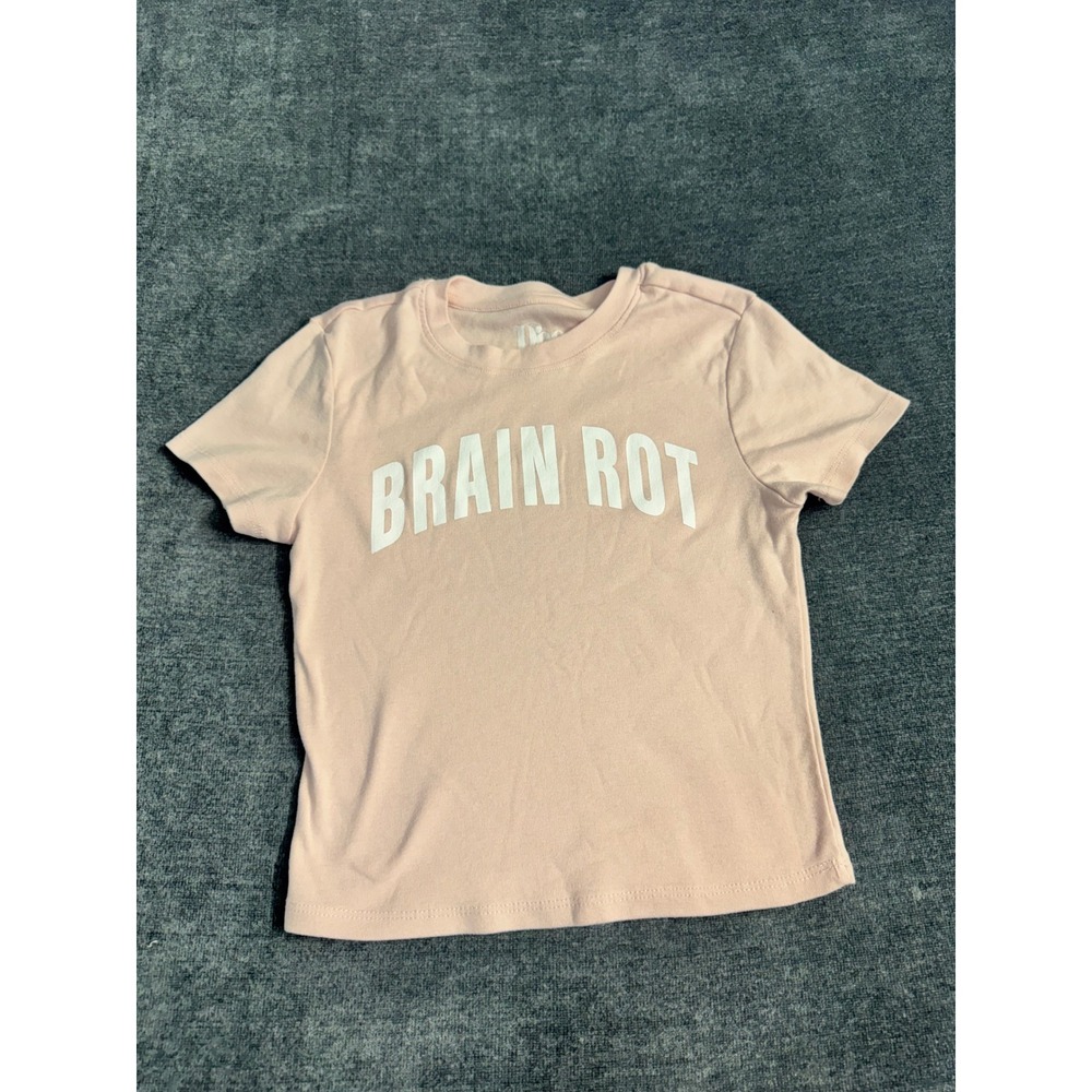 Brain Rot Graphic Tee Pink Short Sleeve T-Shirt Girls Size Small 4-6 Streetwear